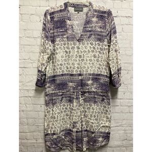 Michael Stars Womens Purple Aztec Dress 3/4 Sleeves V Neck Tie Waist Casual M